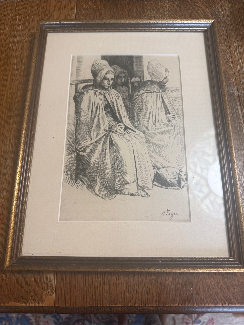 Original 1800s Alphonse LEGROS Etching "Boulogne Peasants " FRAMED Signed COA